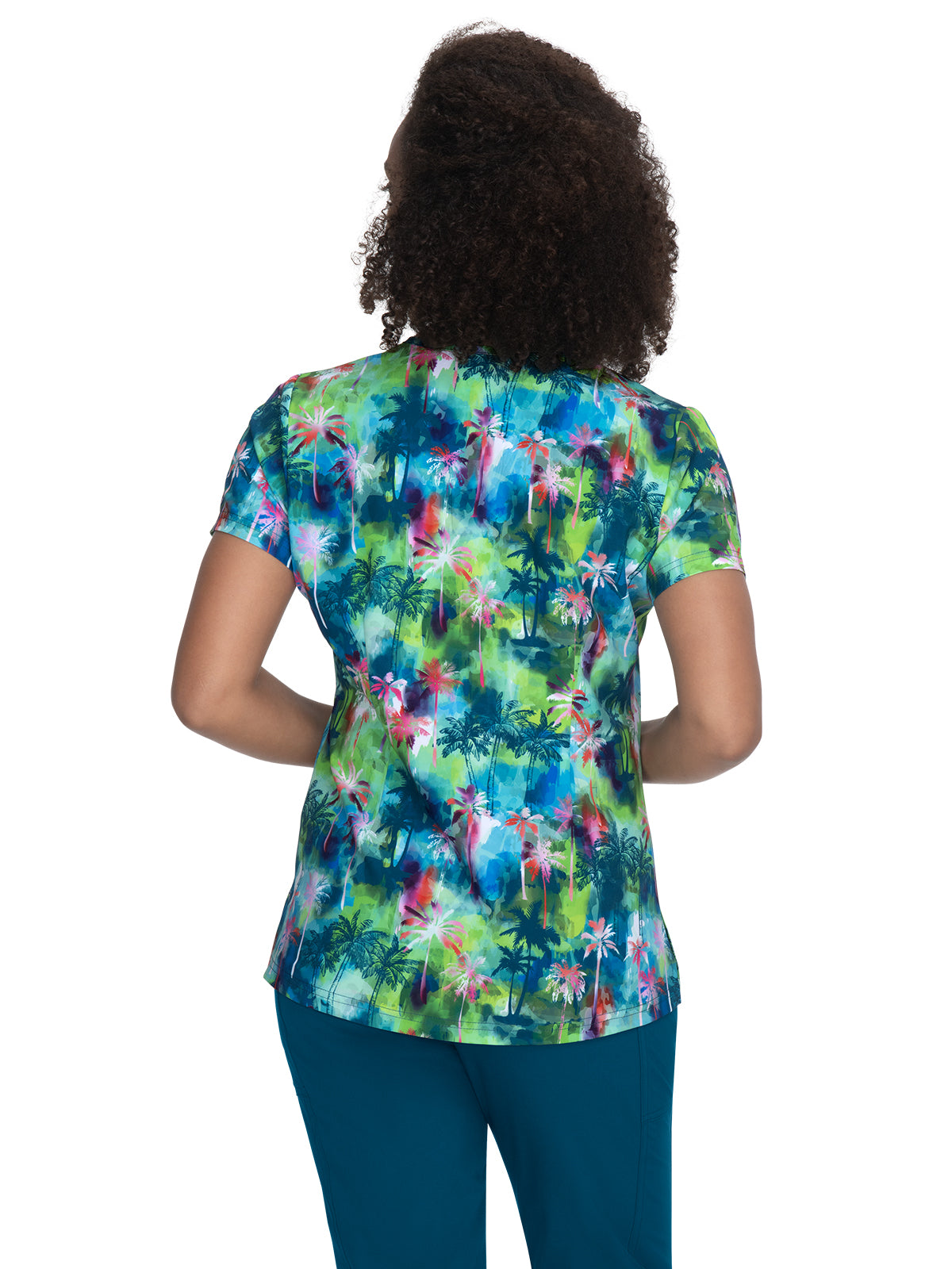 Women's 2-Pocket Contrast V-Neck Print Isla Scrub Top