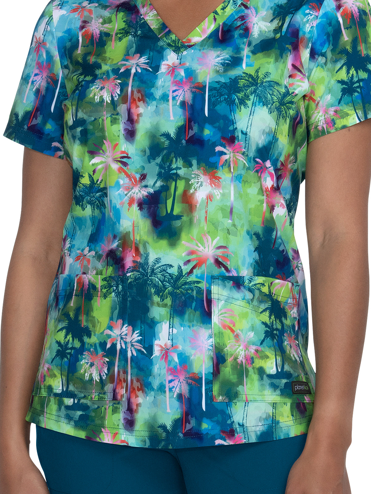 Women's 2-Pocket Contrast V-Neck Print Isla Scrub Top