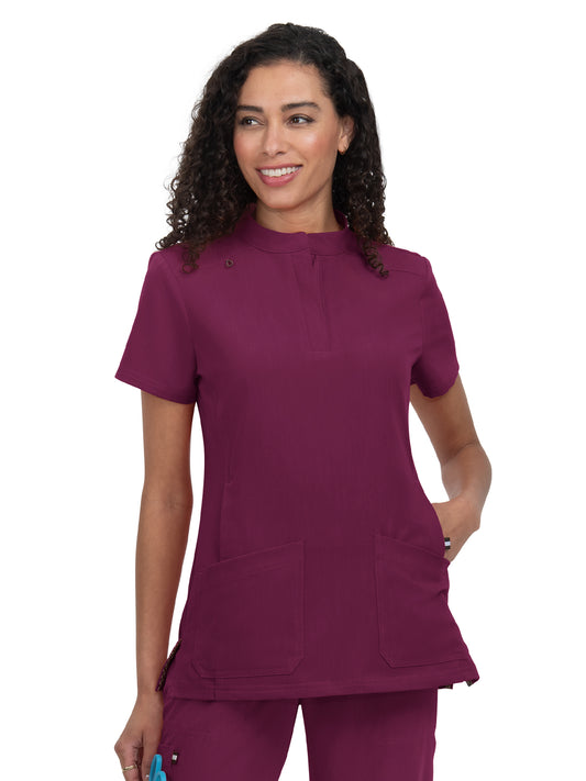 Women's 4-Pocket Zipper-Neck Mandarin Collar Driven Scrub Top