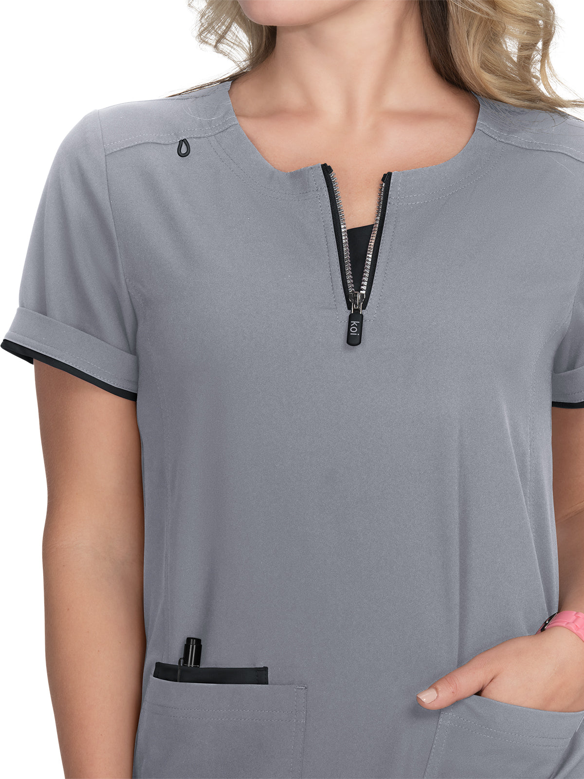 Women's 3-Pocket Zipper-Neck Performance Scrub Top