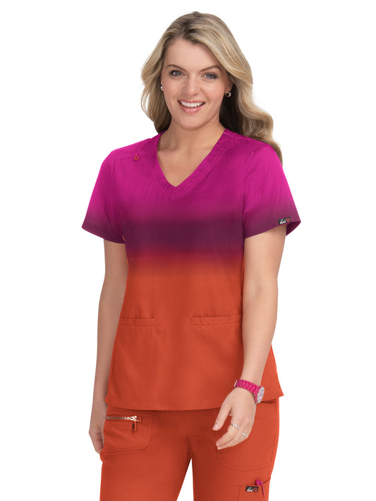 Women's 2-Pocket V-Neck Ombre Print Reclaim Scrub Top