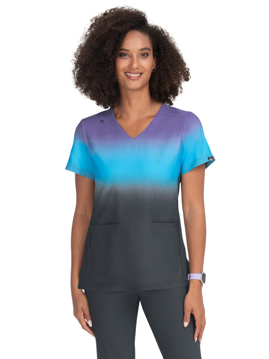 Women's 2-Pocket V-Neck Ombre Print Reclaim Scrub Top