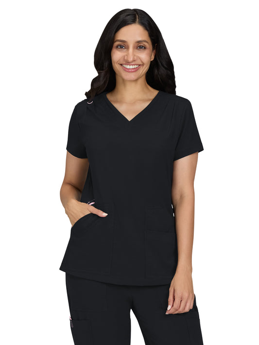 Women's Ribbed V-Neck 4-Pocket Sari Scrub Top