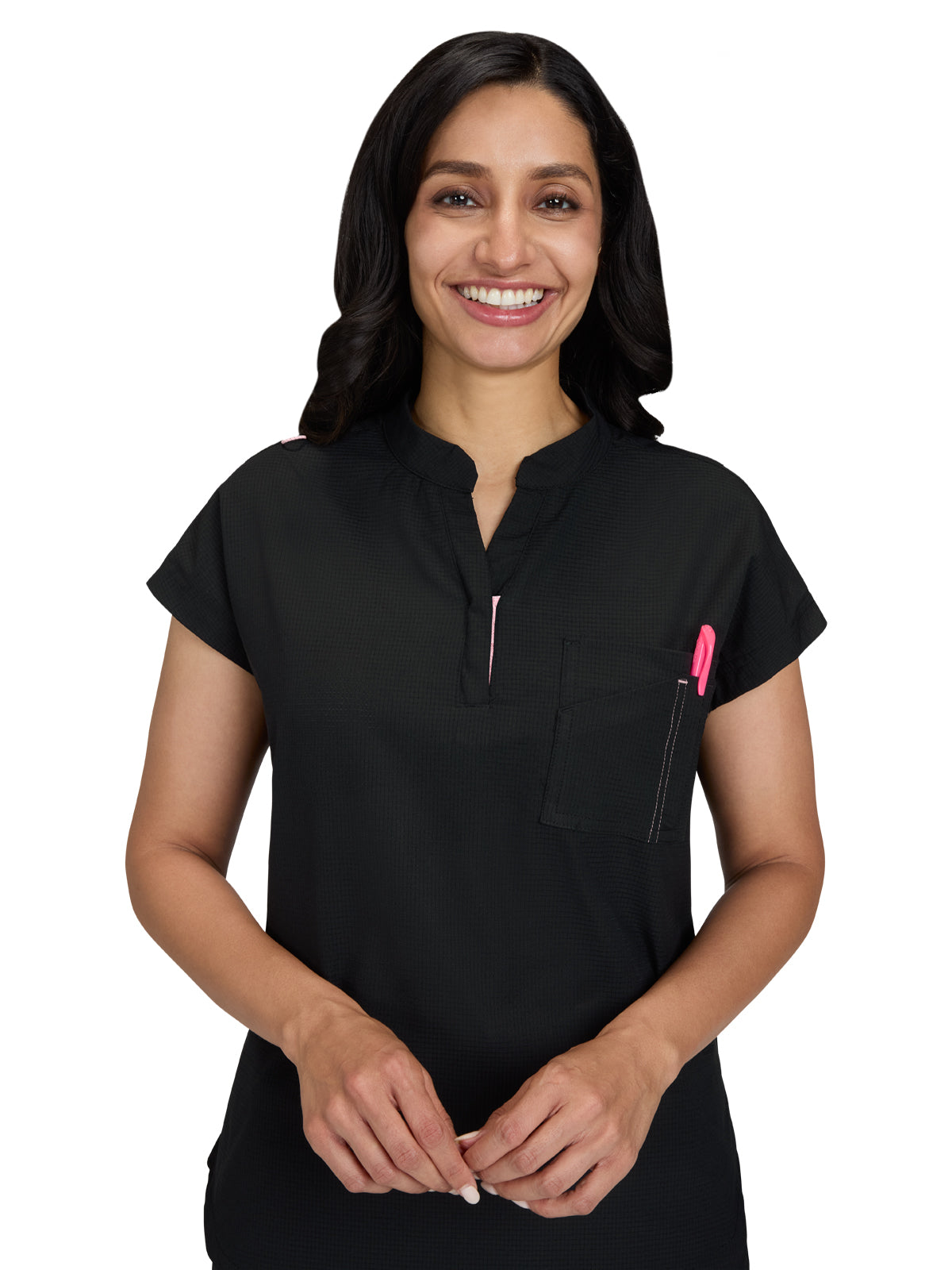 Women's Zipper Neck Combo Chest Pocket Catrin Scrub Top