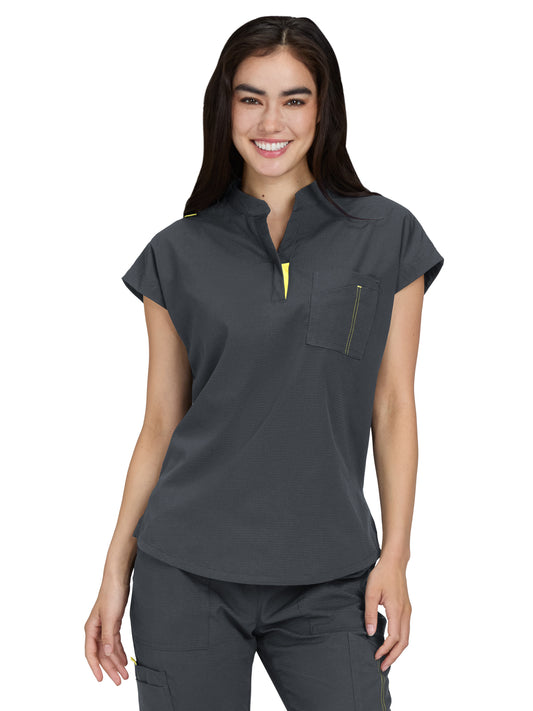 Women's Zipper Neck Combo Chest Pocket Catrin Scrub Top