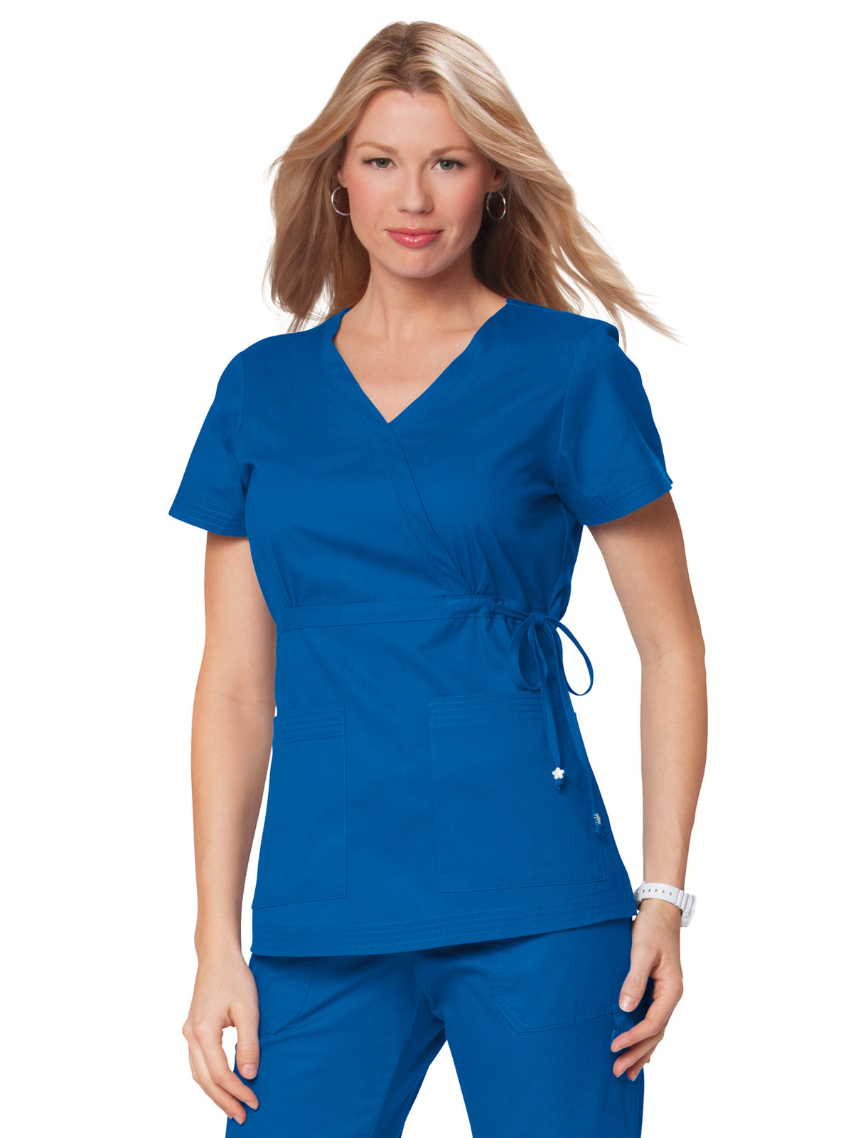 Women's 2-Pocket Adjustable Front-Tie Mock-Wrap Katelyn Scrub Top