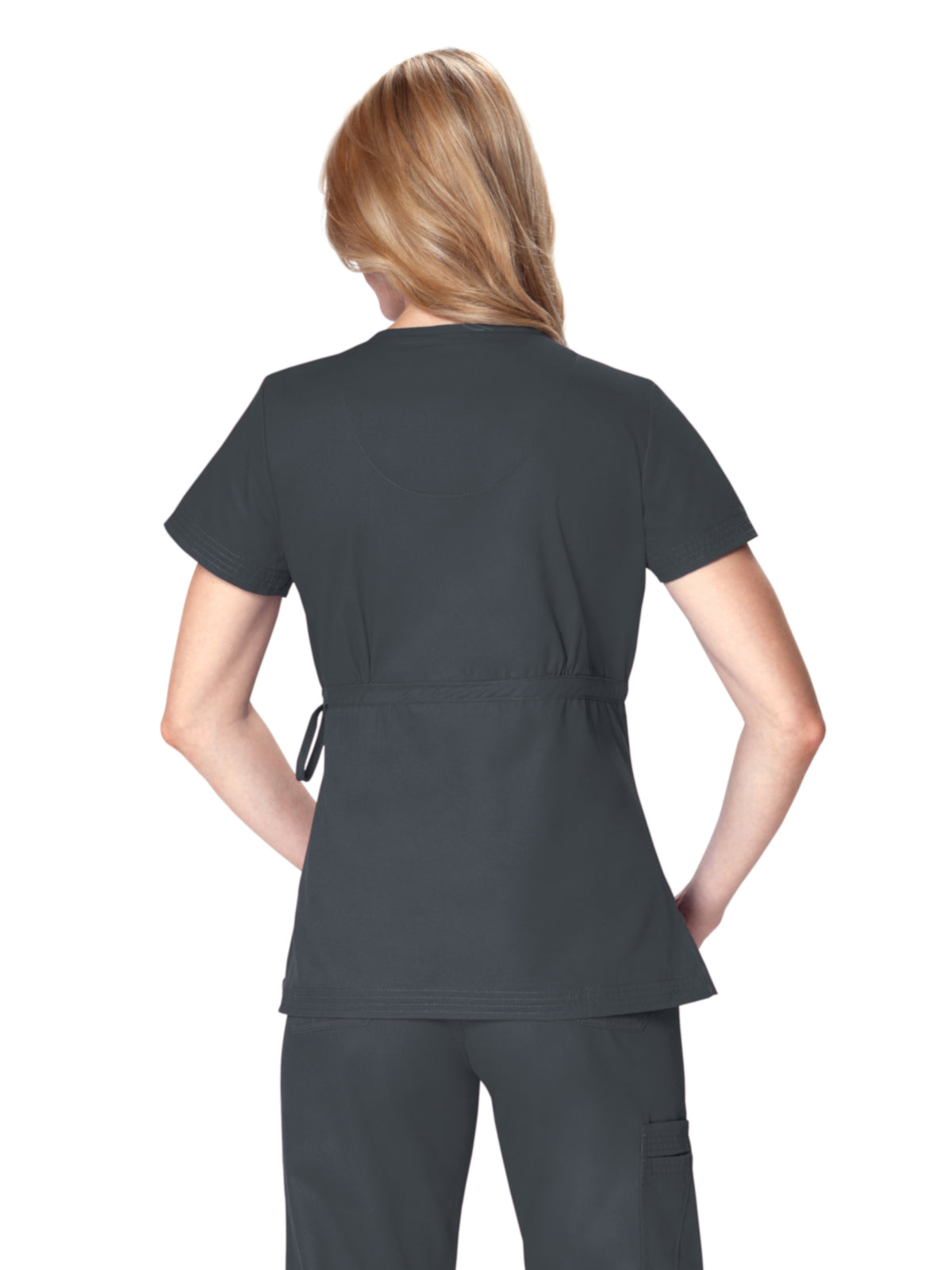 Women's 2-Pocket Adjustable Front-Tie Mock-Wrap Katelyn Scrub Top