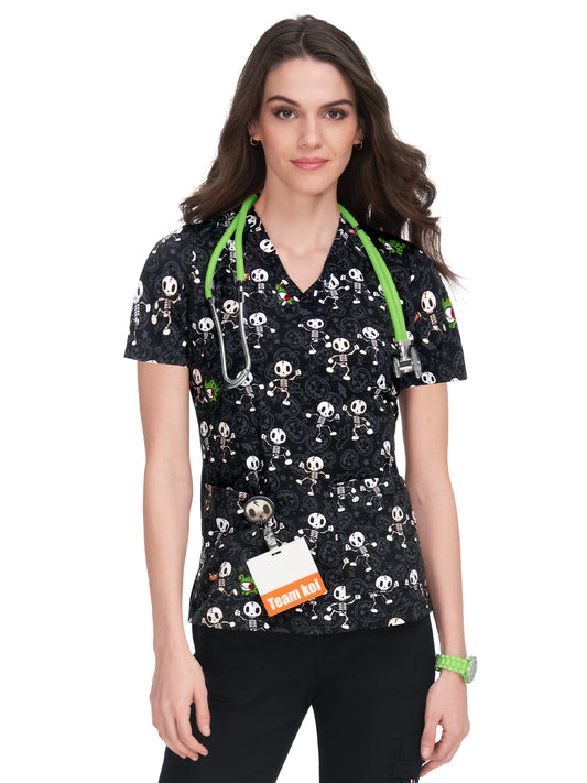 Women's 2-Pocket Sporty V-Neck Print Leslie Scrub Top