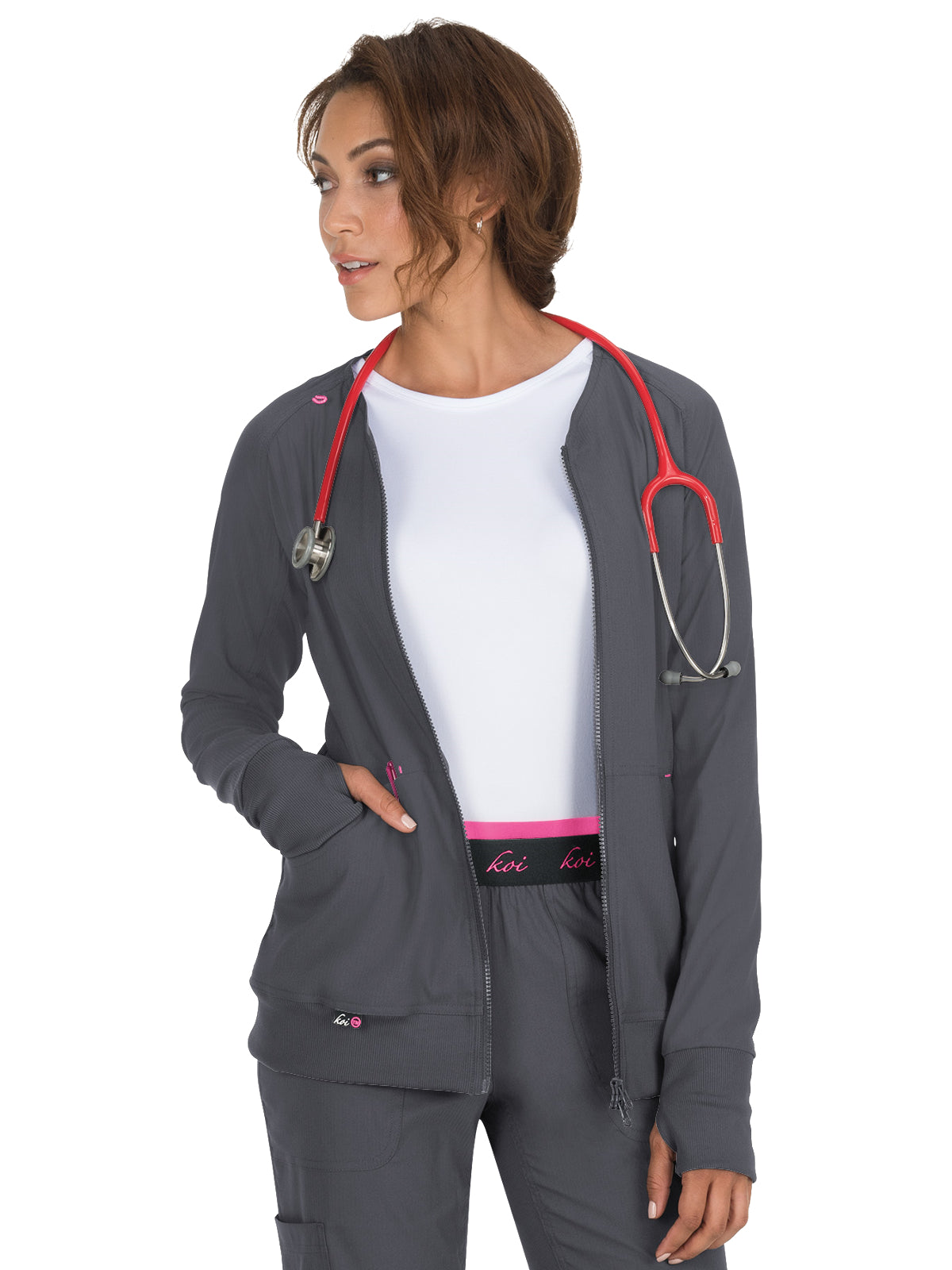 Women's 3-Pocket 2-Way Zipper Clarity Scrub Jacket