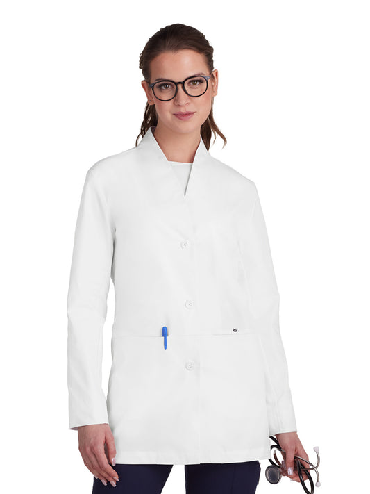 Women's Collarless Pearlized Button-Front Care Lab Coat