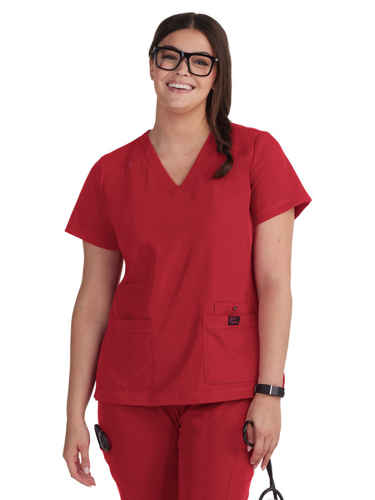 Women's 3-Pocket Snap-Button Placket V-Neck Freesia Scrub Top