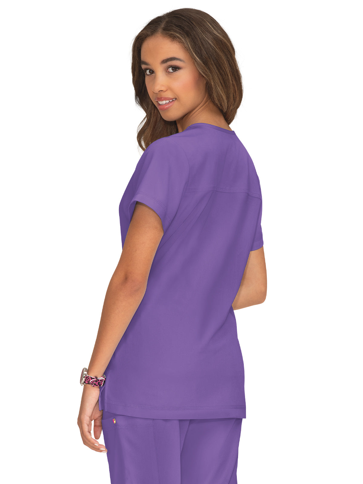 Women's 3-Pocket Snap-Button Placket V-Neck Freesia Scrub Top