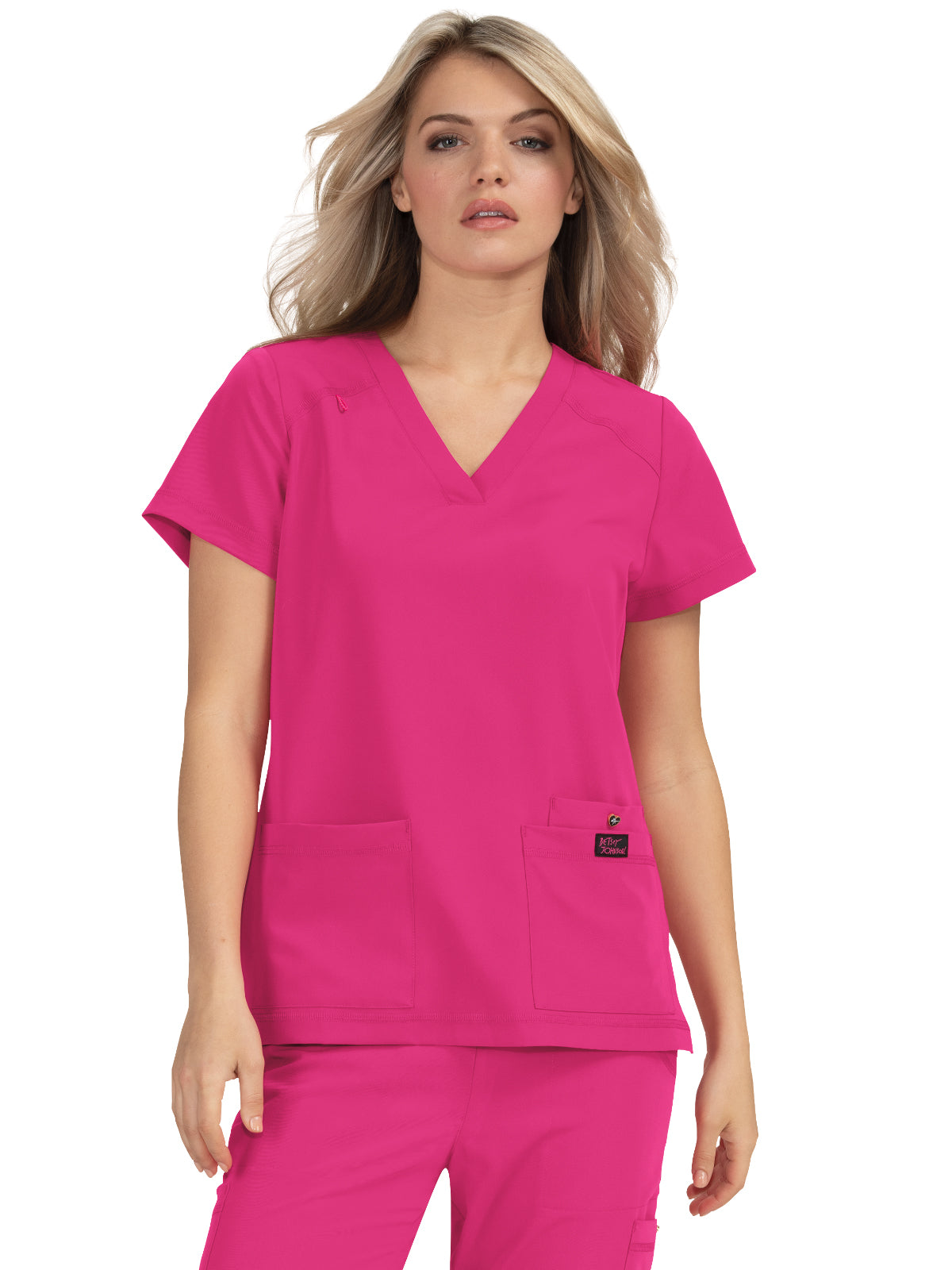 Women's 3-Pocket Snap-Button Placket V-Neck Freesia Scrub Top