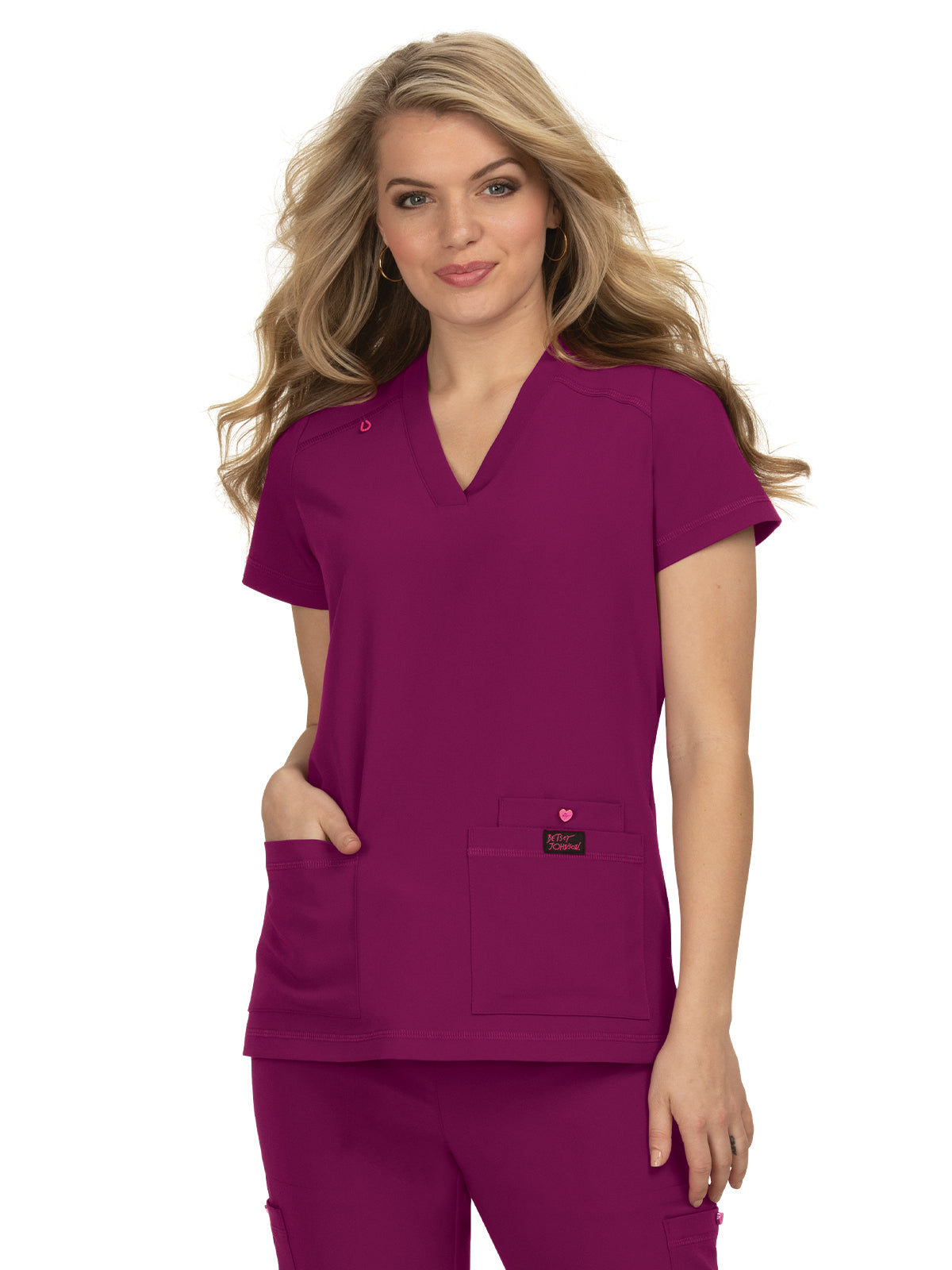 Women's 3-Pocket Snap-Button Placket V-Neck Freesia Scrub Top