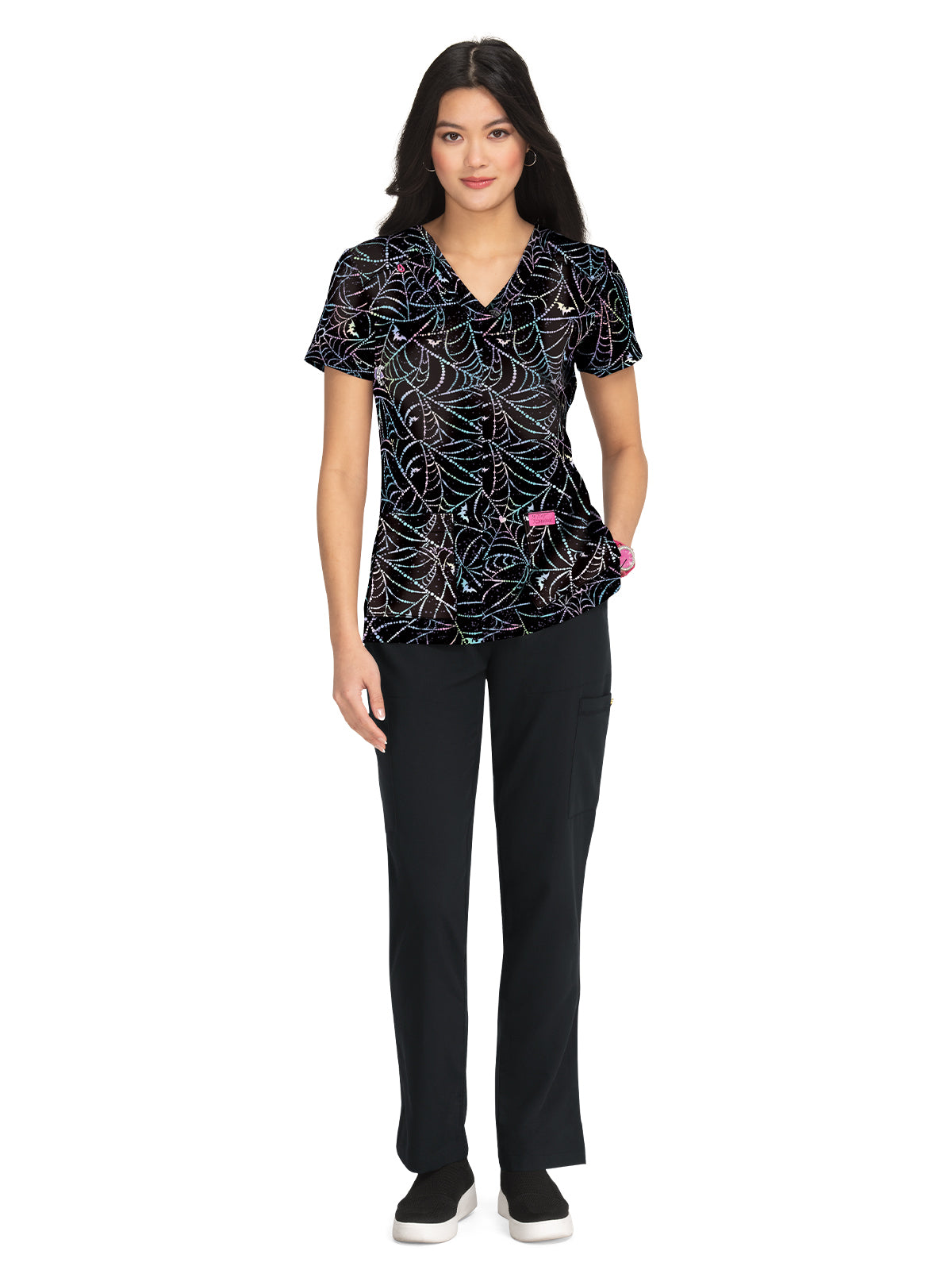 Women's 2-Pocket Print V-Neck Bell Scrub Top