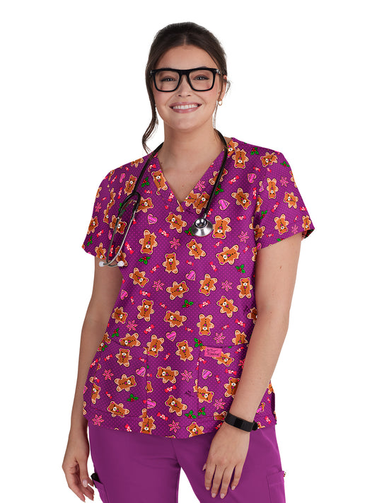 Women's 2-Pocket Print V-Neck Bell Scrub Top