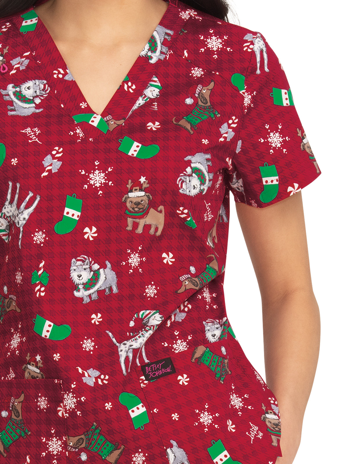 Women's 2-Pocket Print V-Neck Bell Scrub Top