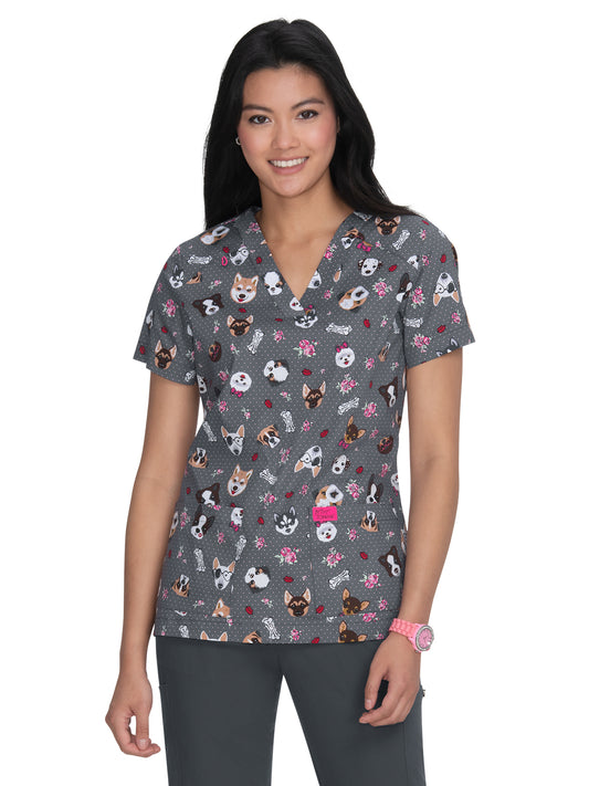 Women's 2-Pocket Print V-Neck Bell Scrub Top