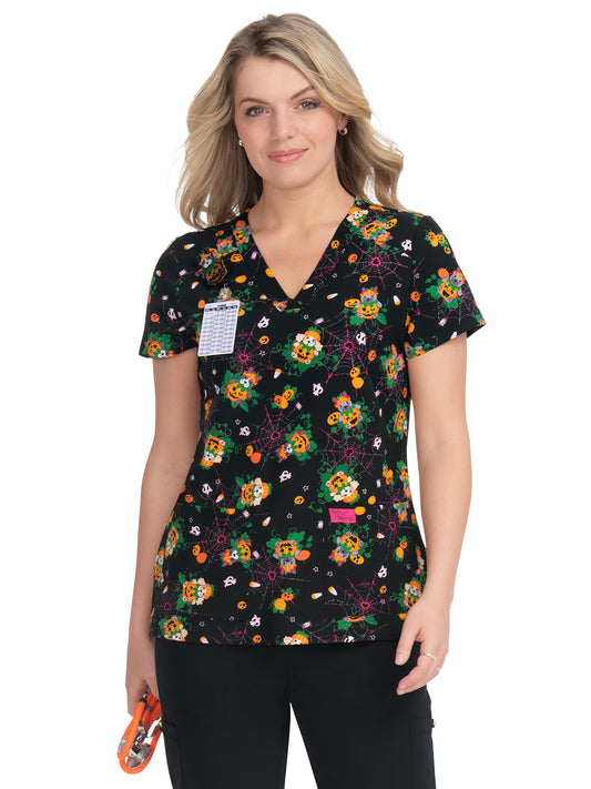 Women's 2-Pocket Print V-Neck Bell Scrub Top