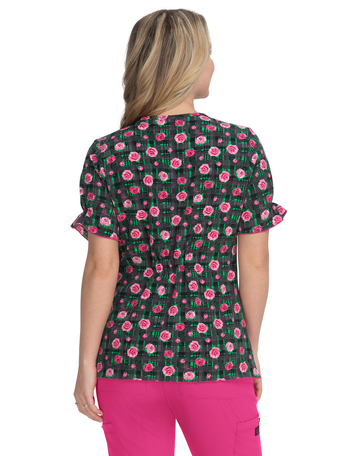 Women's 2-Pocket Heart-Shaped Neck Print Canola Scrub Top