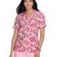 Women's 2-Pocket Heart-Shaped Neck Print Canola Scrub Top