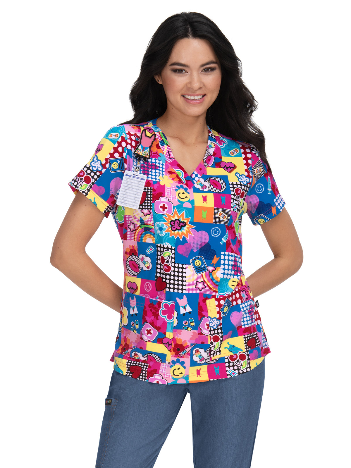 Women's 2-Pocket Tailored Body Print Lulu Scrub Top