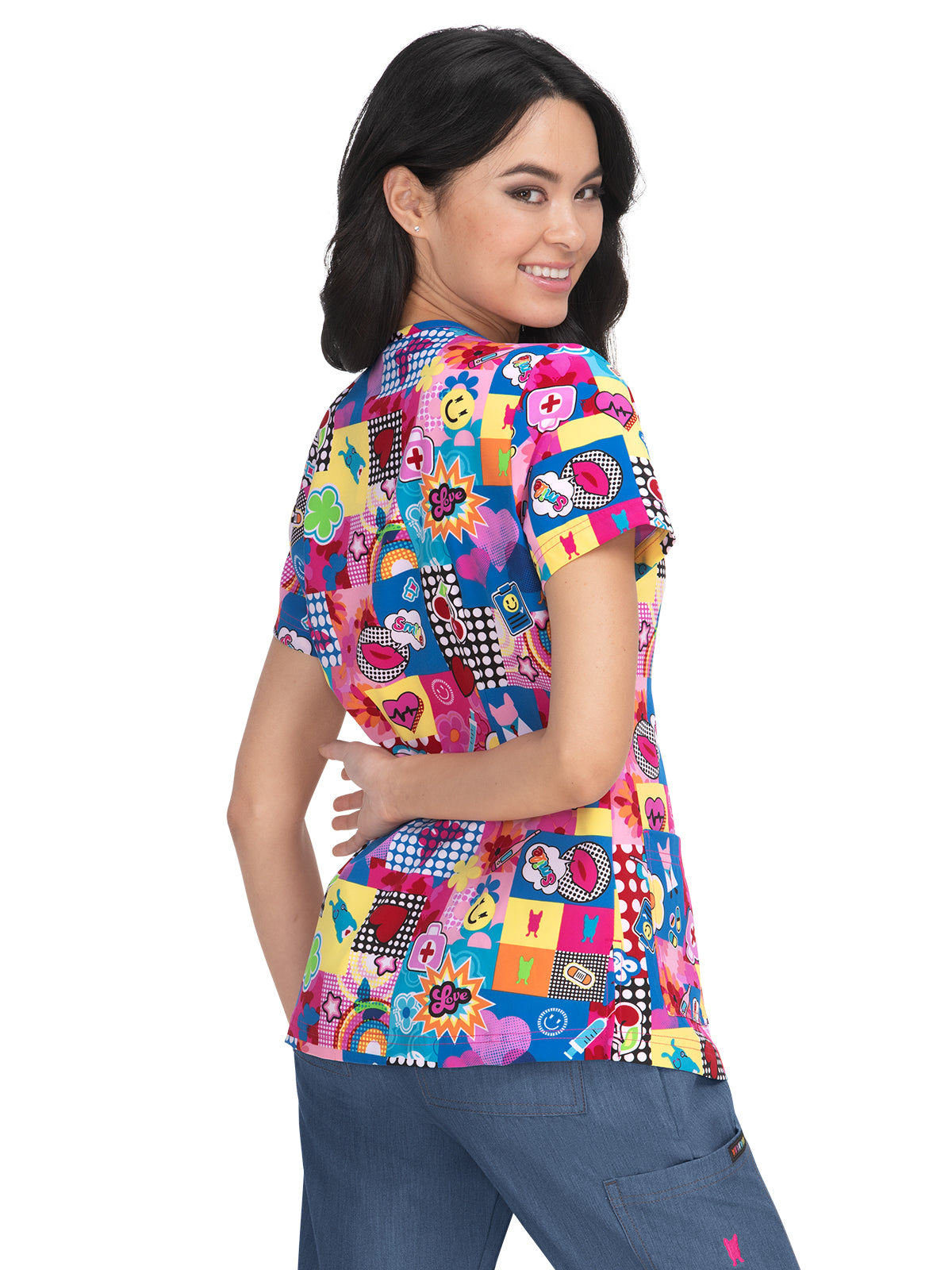 Women's 2-Pocket Tailored Body Print Lulu Scrub Top