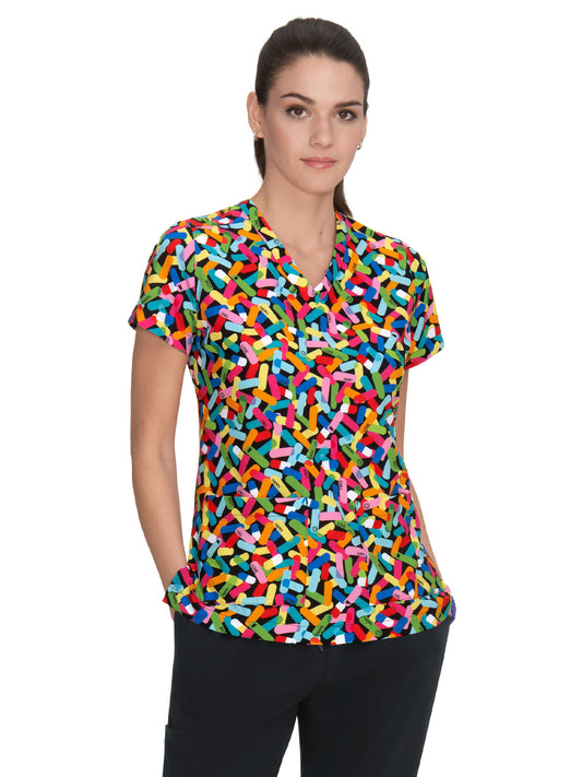 Women's 2-Pocket Tailored Body Print Lulu Scrub Top