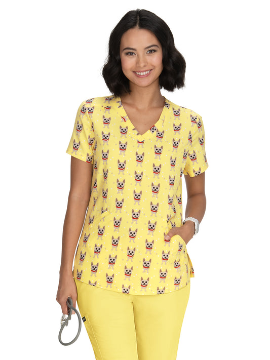 Women's 2-Pocket Stretch Print Doll Scrub Top