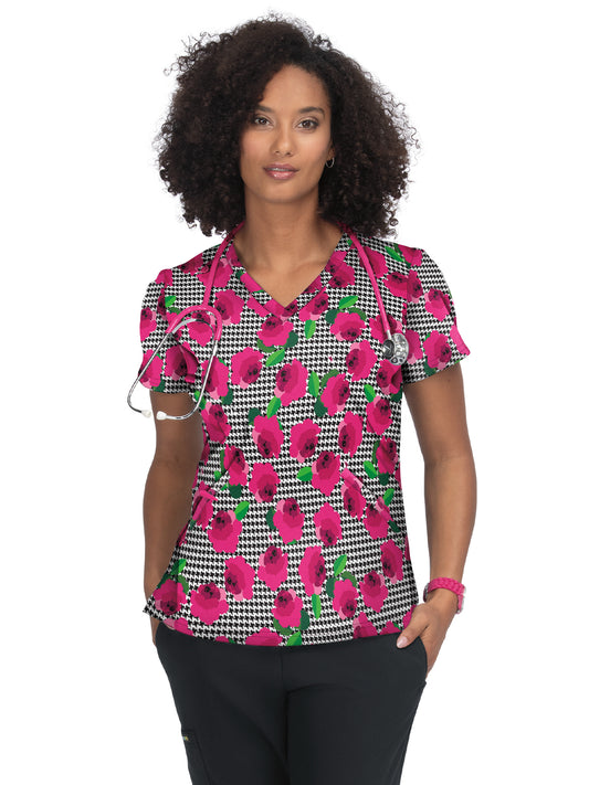 Women's 2-Pocket Stretch Print Doll Scrub Top