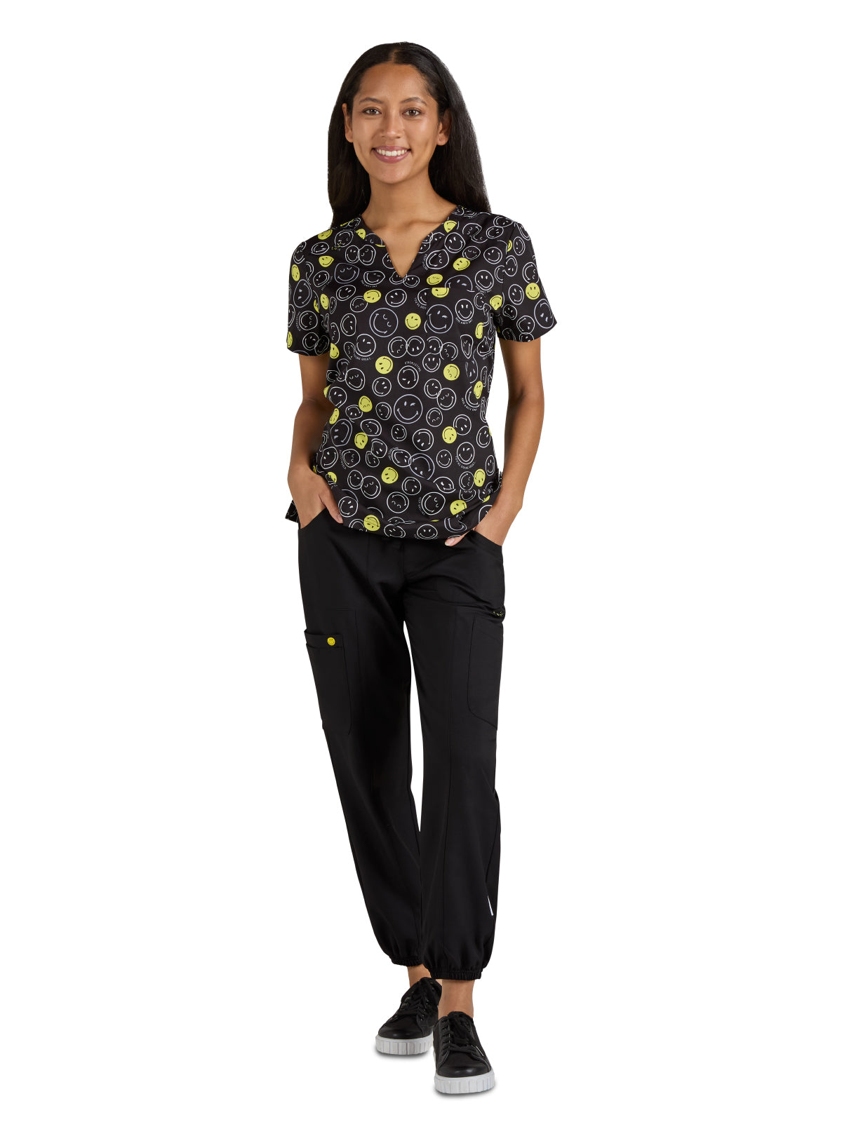 Women's Printed Split-Neck Amazed Scrub Top