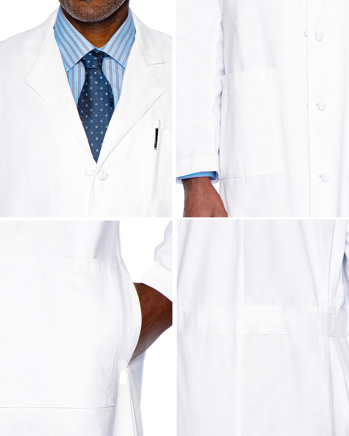 Men's Three-Pocket 100% Cotton 43.5" Full-Length Lab Coat