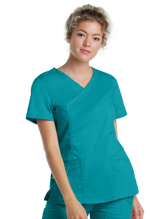 Women's 3-Pocket Mock Wrap Neck Scrub Top