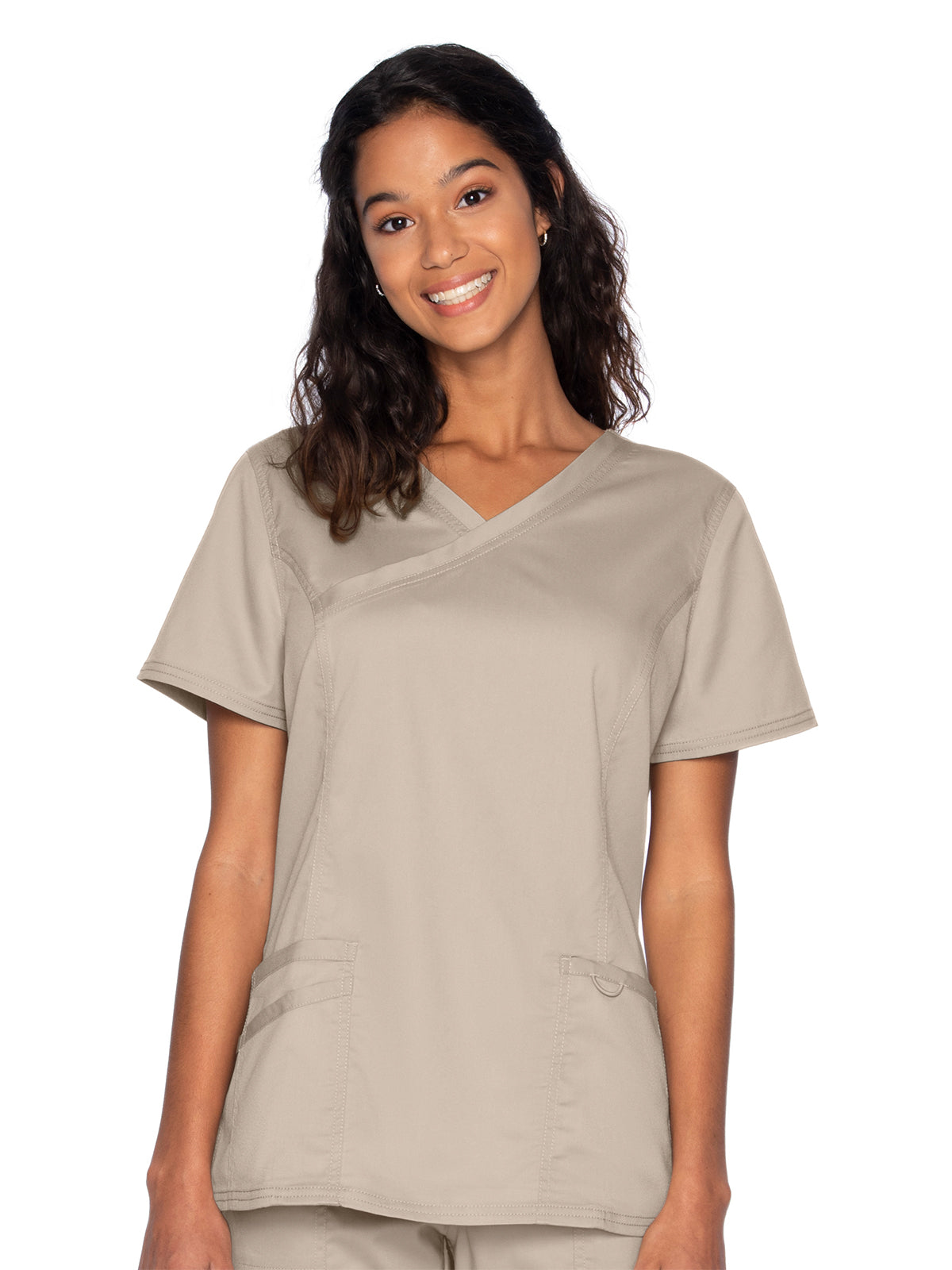 Women's 3-Pocket Mock Wrap Neck Scrub Top