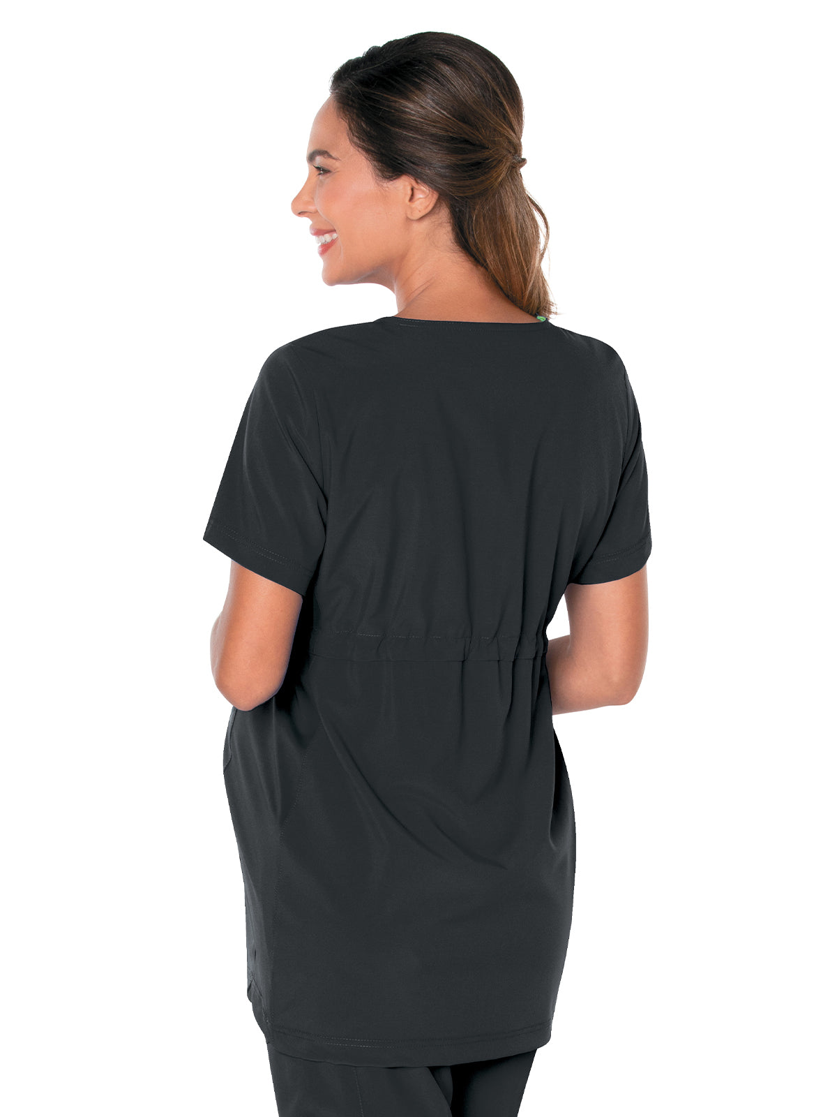 Women's 3-Pocket Adjustable Drawstring Empire Waist V-Neck Maternity Scrub Top