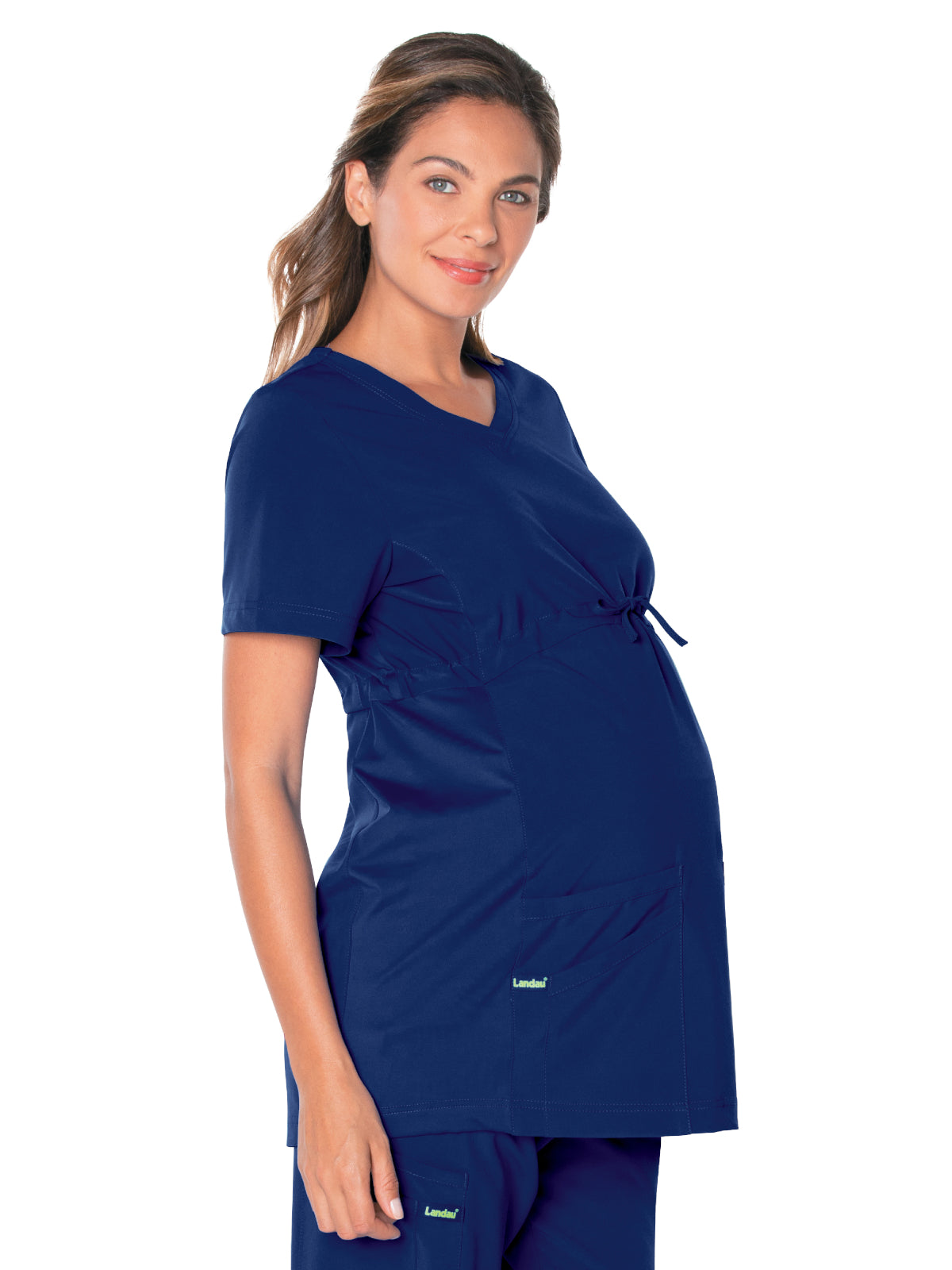 Women's 3-Pocket Adjustable Drawstring Empire Waist V-Neck Maternity Scrub Top