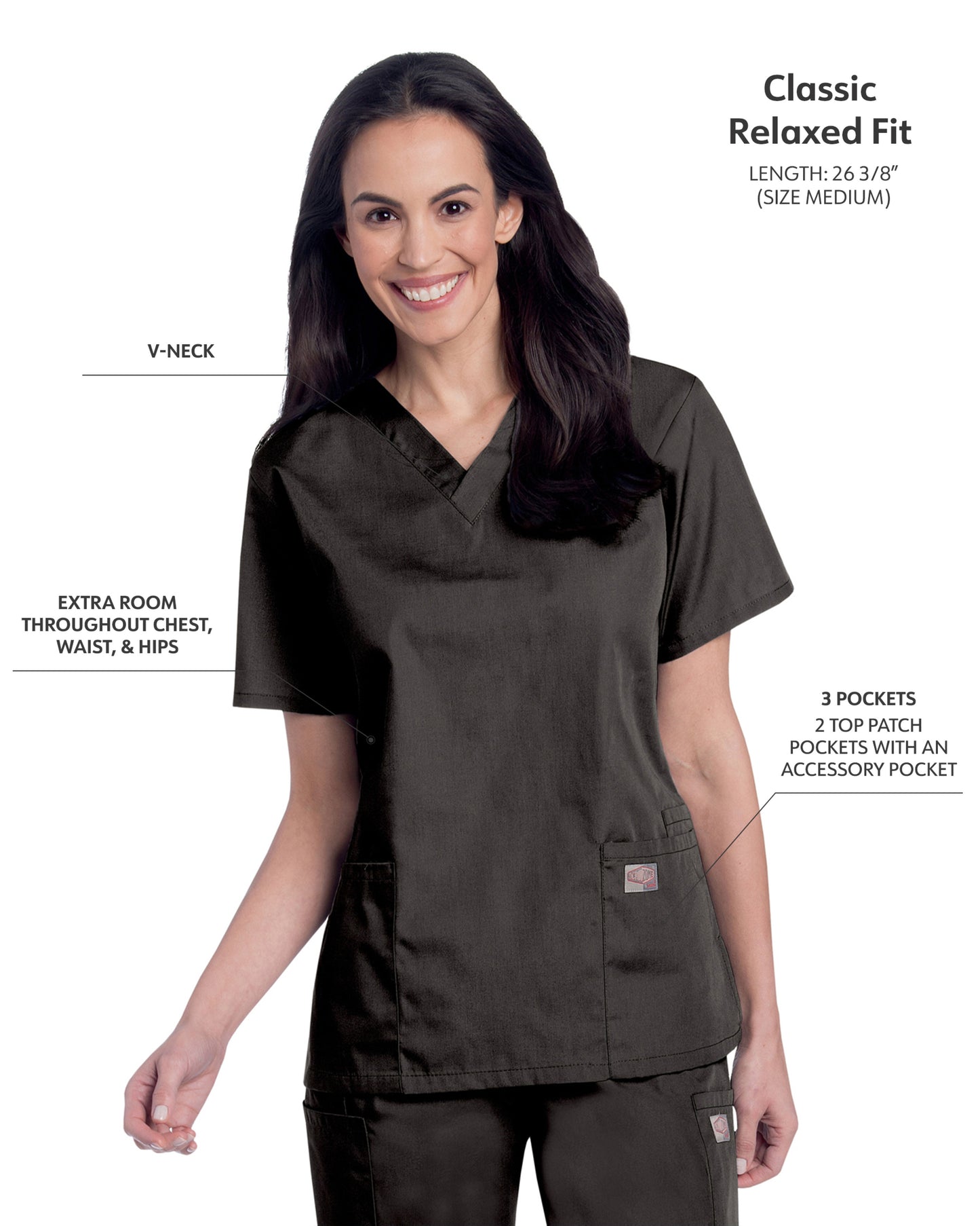 Women's 3-Pocket Clean Back V-Neck Scrub Top