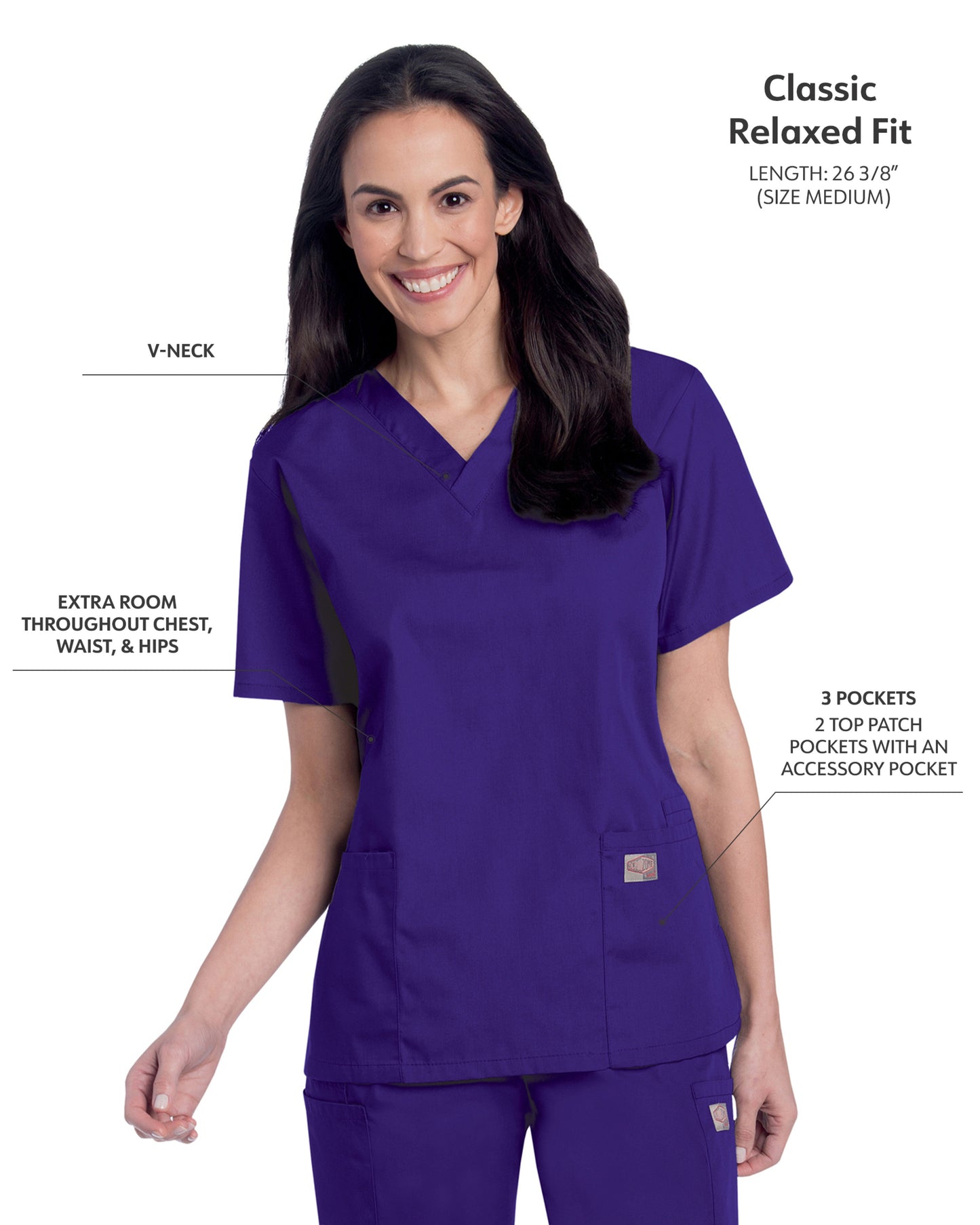 Women's 3-Pocket Clean Back V-Neck Scrub Top