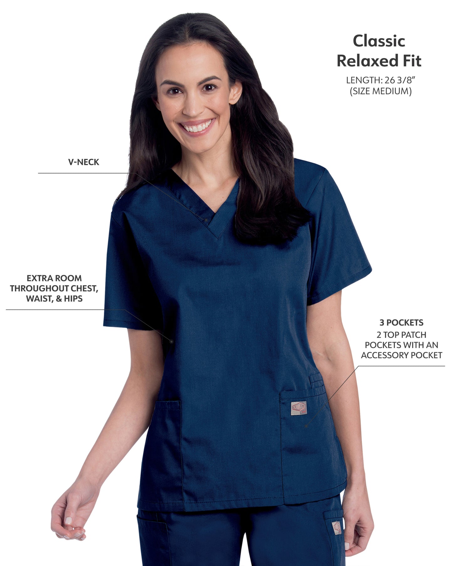 Women's 3-Pocket Clean Back V-Neck Scrub Top