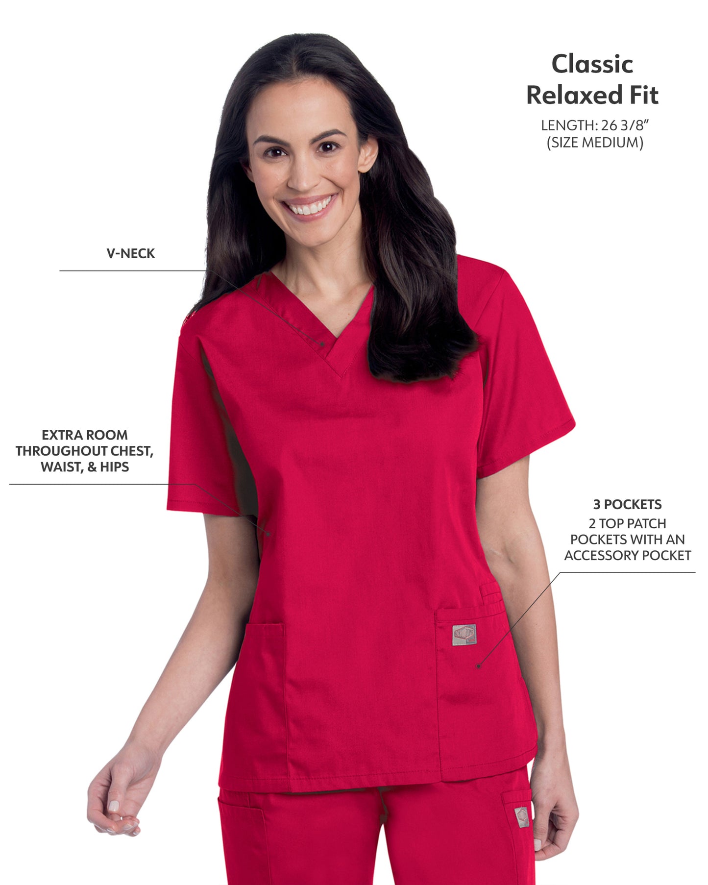 Women's 3-Pocket Clean Back V-Neck Scrub Top