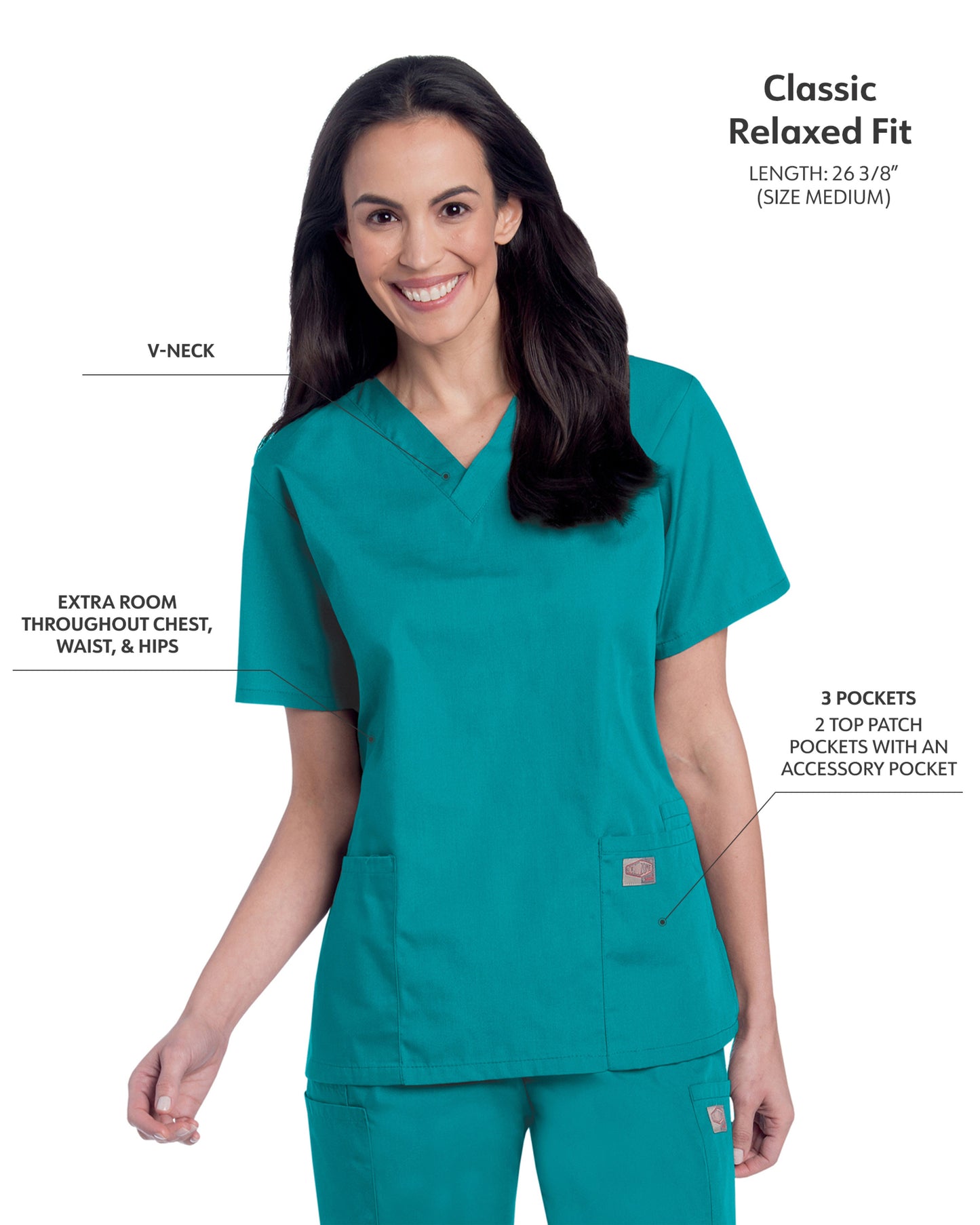 Women's 3-Pocket Clean Back V-Neck Scrub Top