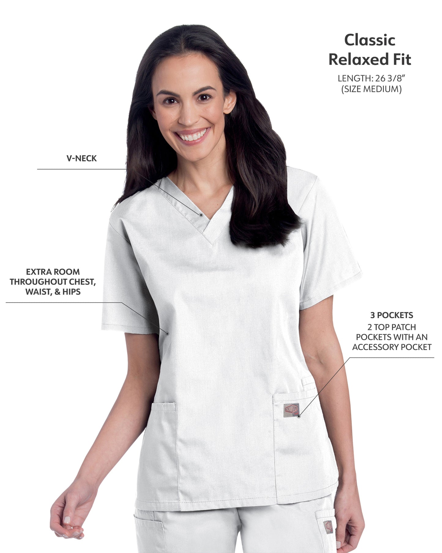 Women's 3-Pocket Clean Back V-Neck Scrub Top