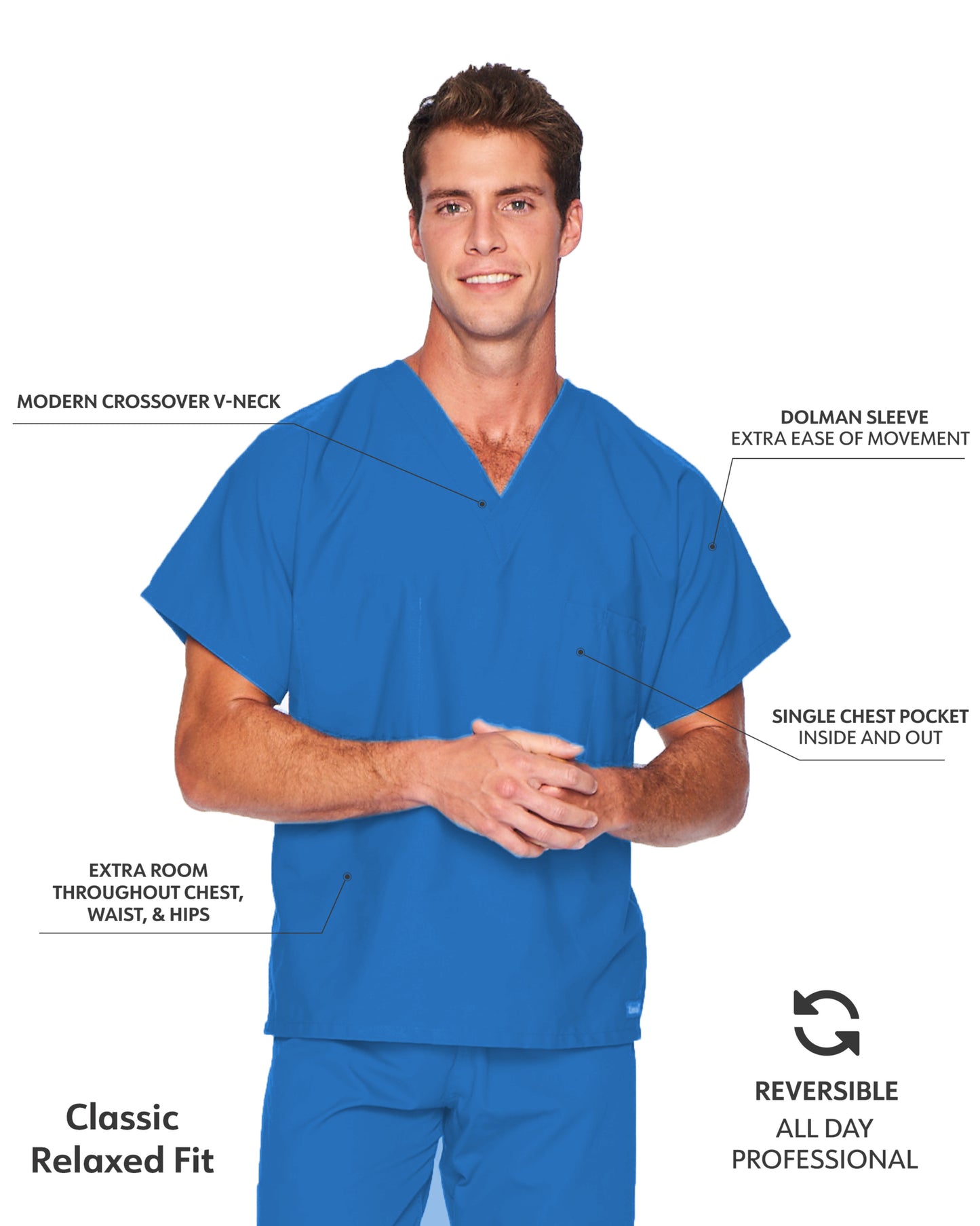 Unisex Reversible 1-Pocket V-Neck Scrub Top