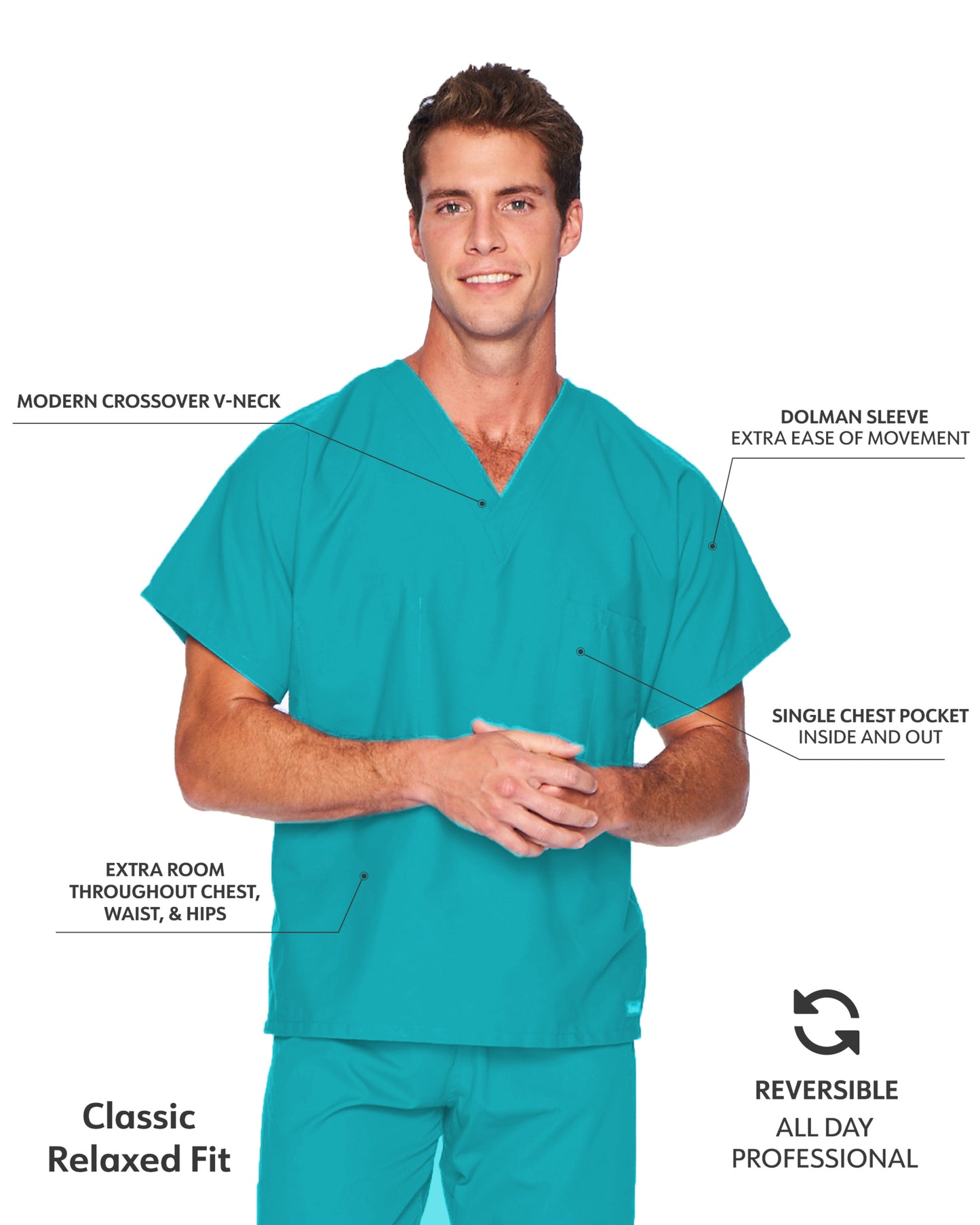 Unisex Reversible 1-Pocket V-Neck Scrub Top