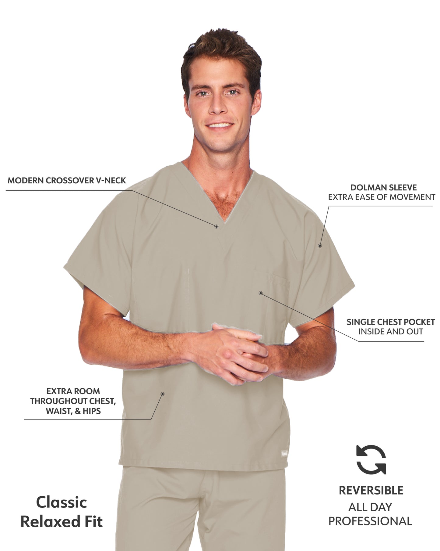 Unisex Reversible 1-Pocket V-Neck Scrub Top