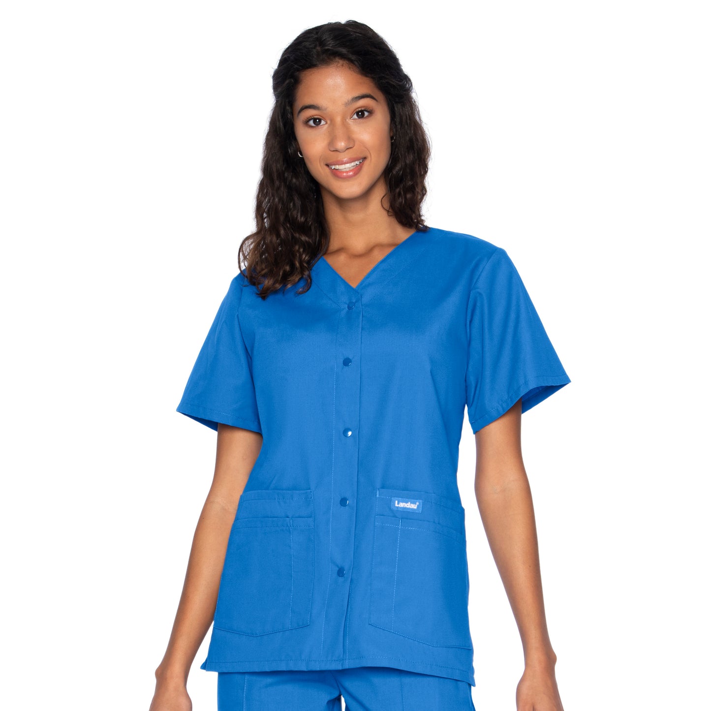 Women's 4-Pocket Snap-Front V-Neck Scrub Top