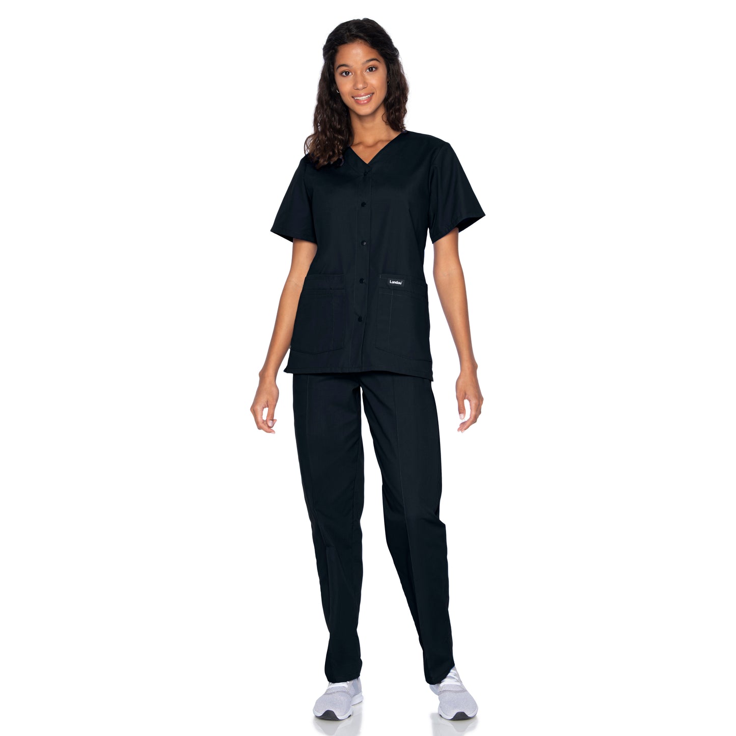 Women's 4-Pocket Snap-Front V-Neck Scrub Top