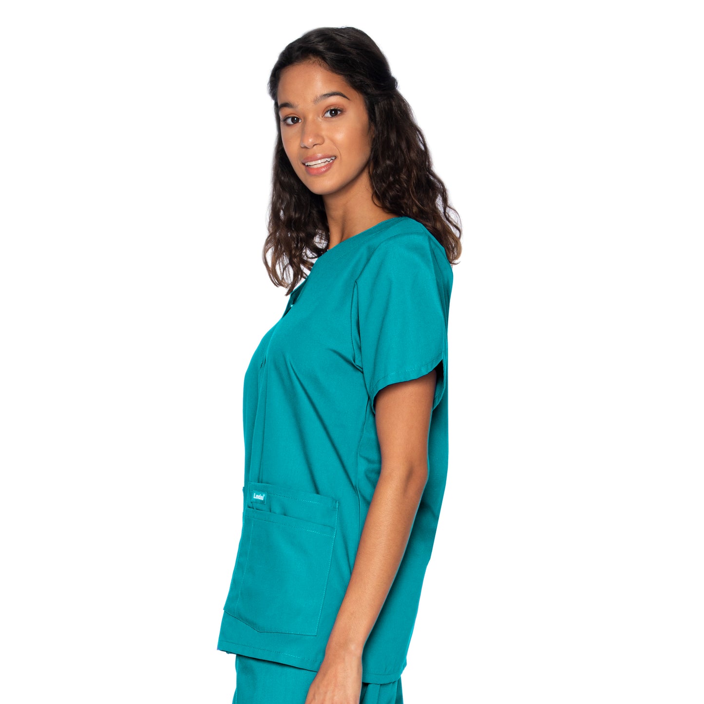 Women's 4-Pocket Snap-Front V-Neck Scrub Top