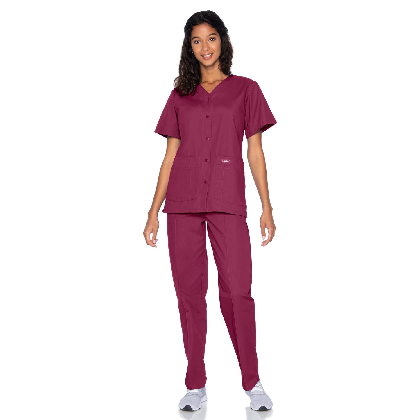 Women's 4-Pocket Snap-Front V-Neck Scrub Top