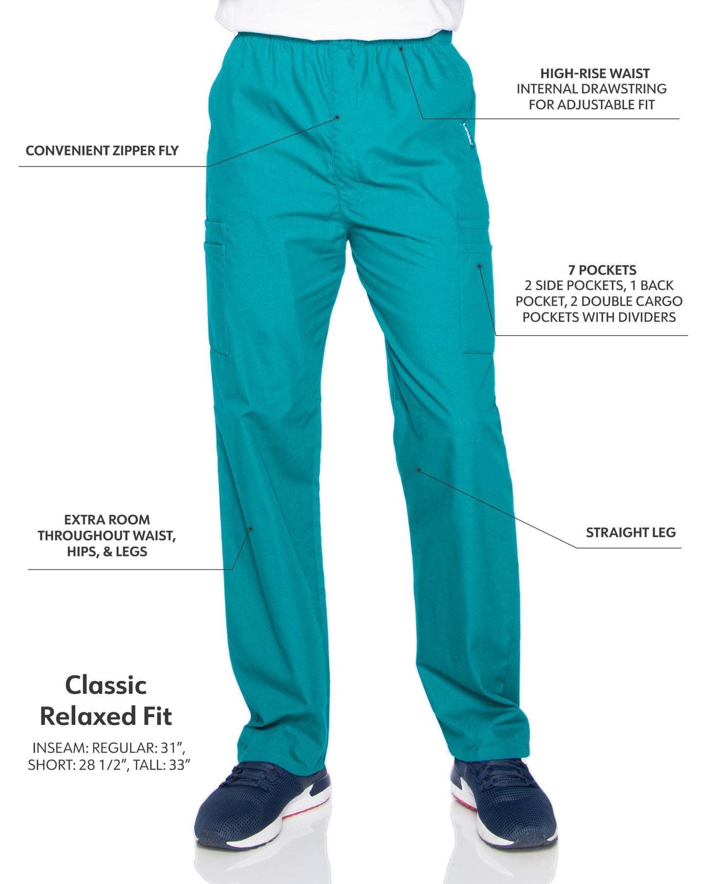 Men's 7-Pocket High-Rise Elastic Waist Cargo Scrub Pant